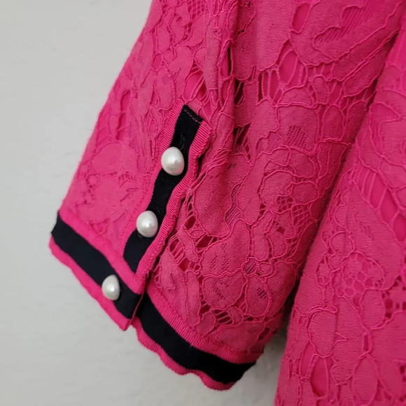 rsvp by TALBOTS Womens Suit Jacket Size 18WP Pink Floral Cotton Lace Pockets - Picture 6 of 9